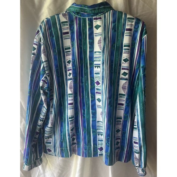 Vtg 90s Teddi Petite Zip Up Dressy Jacket Green Purple Blue White - Picture 5 of 5